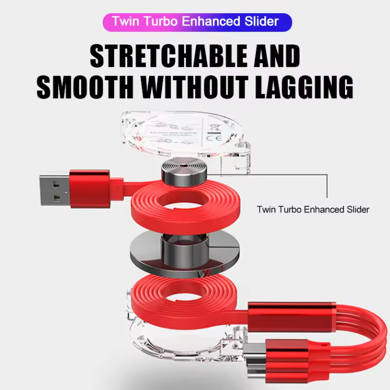 Retractable 3 in 1 Multi Charging USB Cable Fast Charge Data Line