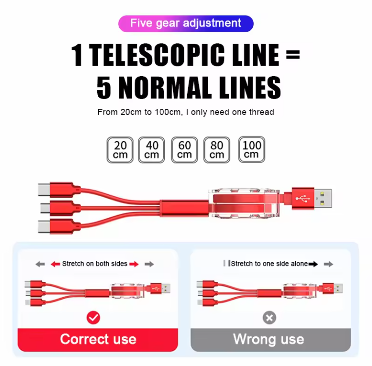 Five gear adjustment 3 in 1 power charging cable 